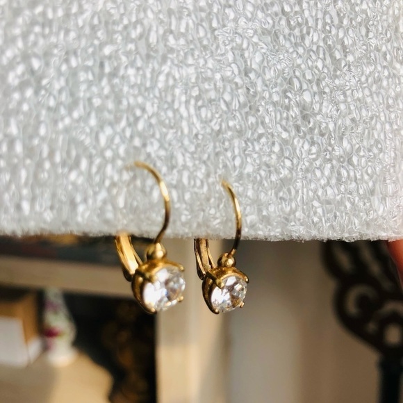 Gold tone CZ hanging earrings - Picture 3 of 4